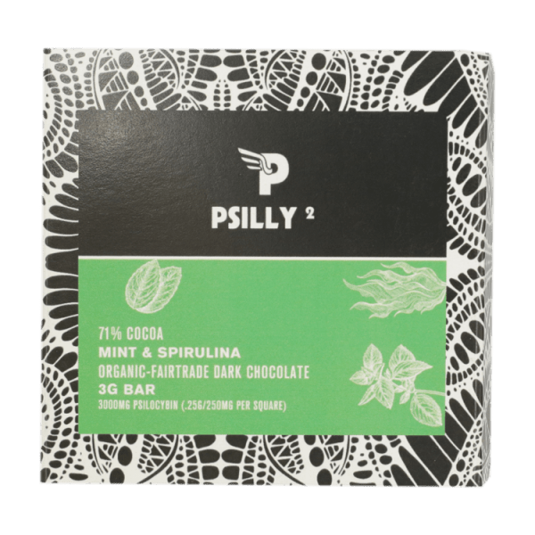 Psilly - Dark Chocolate Bar - Mint & Spirulina | Schedule35 Canada
